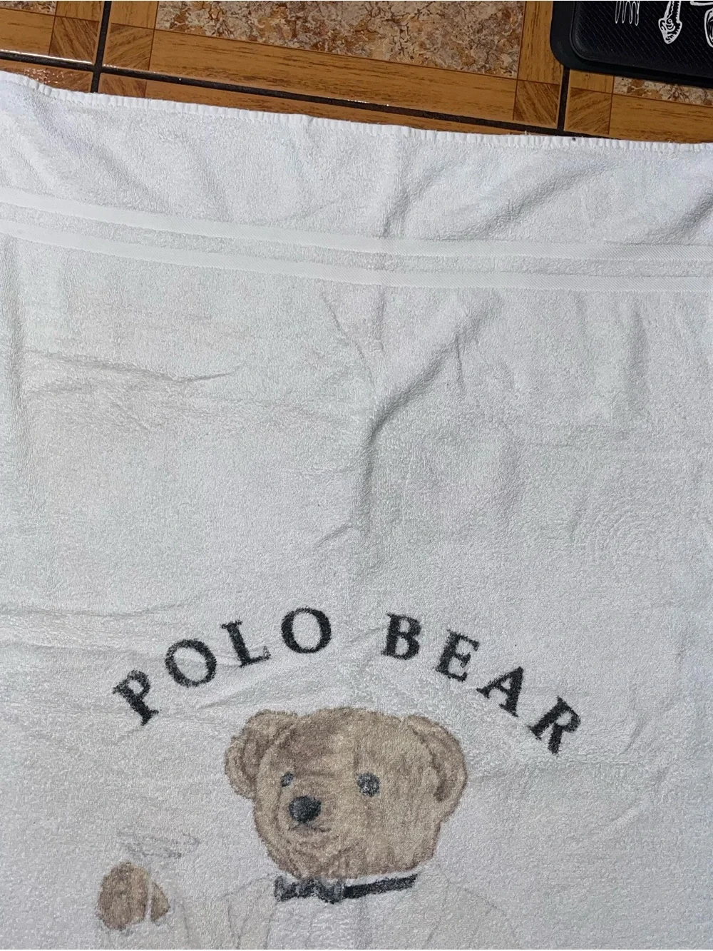 VTG Ralph Lauren Polo Bear Beach Towel White Martini Tuxedo Bear